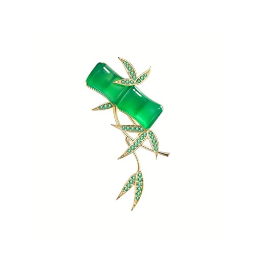 Grüne Chalcedon-Bambus-Brosche im chinesischen Stil, Strass-Brosche, Blätter-Anstecknadel, Damen-Schal-Pullover-Zubehör von YIORYO