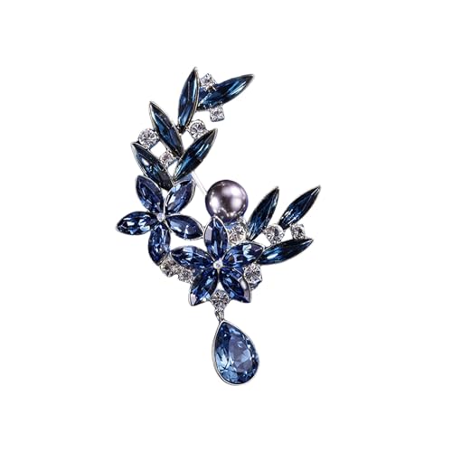 Kristall Brosche Strass Blume Broschen for Frauen Anlage Revers Pin Anzug Kleid Schal Zubehör Hochzeit Geschenk Schmuck (Grey : Blue, Size : OneSize) von YIORYO