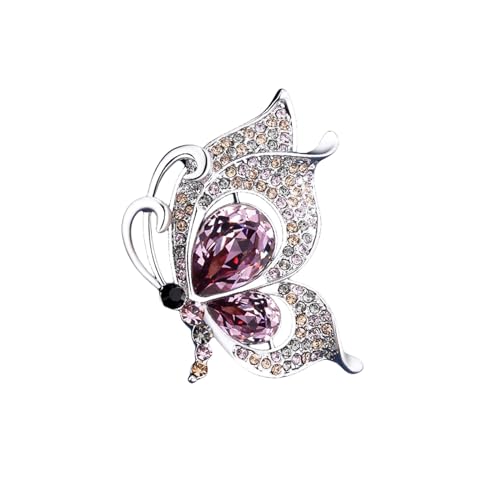 Kristall-Schmetterlings-Brosche – bunt glänzende Kristall-Brosche, Dekoration, Geschenk for Frauen und Mädchen (Grey : Purple, Size : OneSize) von YIORYO