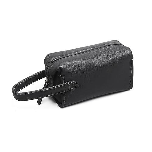 Kulturbeutel aus Leder for Herren – großes Dopp-Kit for Reisen, Wasserabweisende Reisetasche for Toilettenartikel, Zubehör, leichte Kulturtasche – Schwarz von YIORYO