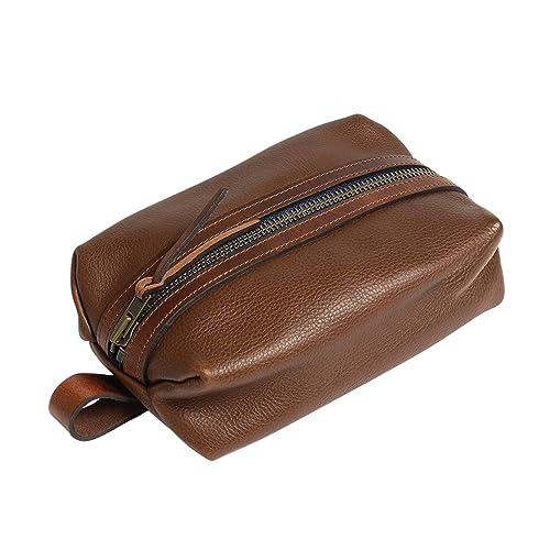 Leder-Kulturbeutel for Herren, Reise-Kulturbeutel, Dopp Kit, wasserabweisender Rasierbeutel for Toilettenartikel, Zubehör, Türraum-Essentials (Grey : Brown, Size : 25 * 8 * 16cm) von YIORYO