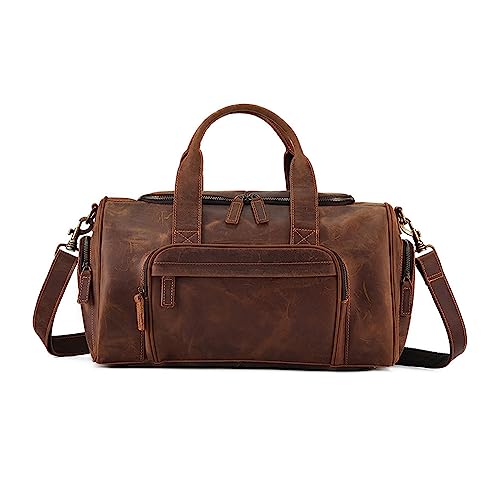 Leder-Reisetaschen for Damen und Herren, Leder-Reisetaschen, über Nacht, Wochenende, Ledertaschen, Sport-Gymnastik-Reisetaschen for Herren (Grey : Brown) von YIORYO