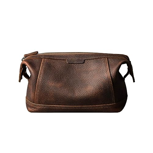 Reise-Kulturbeutel for Männer, for Aufhängen, Dopp Kit, Leder-Kulturbeutel, wasserabweisender Leder-Rasierbeutel (Grey : Brown, Size : 26 * 13 * 15cm) von YIORYO