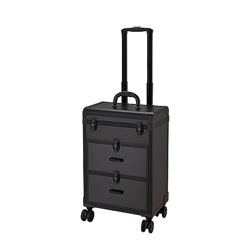 Rollbarer Make-up-Koffer mit Schubladen, professioneller großer Kosmetikwagen mit Schlössern, Kosmetik-Aufbewahrungs-Organizer, Make-up-Koffer for Reise-Make-up/Nagelkunst/Haarstyling (Grey : Black) von YIORYO