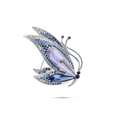 Schmetterling Brosche Pins Frauen Kristall Insekt Pin Anstecknadel Kleid Schmuck Zubehör for Frauen Mädchen Geschenk (Grey : Blue, Size : OneSize) von YIORYO