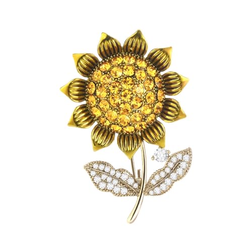 Sonnenblume Brosche Pins Strass Kristall Blume Anstecknadel Glänzende elegante Vintage Gold Gelb Pin Damen Brosche von YIORYO