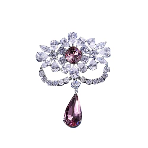 Vintage Hochzeit Braut große blaue Kristall Strass Tropfen Brosche Pin for Frauen (Grey : Pink, Size : OneSize) von YIORYO