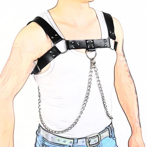 YIOTMOP Harness Männer Leder Sissy Dessous Gay Unterwäsche Brustgurt mit Körperketten Gothic Fetisch Bandage Kostüme Hosenträger Brustgurt Tragegur Rave Outfit Herren Sklave Clubwear von YIOTMOP