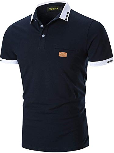 GNRSPTY Herren Poloshirts Kurzarm Baumwolle Polo Shirts Männer Slim Fit Polohemd Golf Farbe Nähen T-Shirt S-XXL,Blau,XXL von GNRSPTY