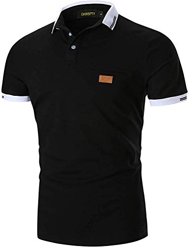 GNRSPTY Herren Poloshirts Kurzarm Baumwolle Polo Shirts Männer Slim Fit Polohemd Golf Farbe Nähen T-Shirt S-XXL,Schwarz,L von GNRSPTY