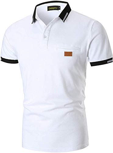 GNRSPTY Herren Poloshirts Kurzarm Baumwolle Polo Shirts Männer Slim Fit Polohemd Golf Farbe Nähen T-Shirt S-XXL,Weiß,M von GNRSPTY