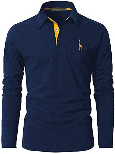 GNRSPTY Poloshirt Herren Slim Fit Langarm Stickerei Baumwolle T-Shirts Golf Poloshirts,Blau,L von GNRSPTY