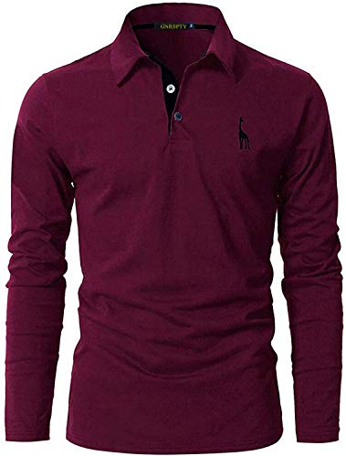 GNRSPTY Poloshirt Herren Slim Fit Langarm Stickerei Baumwolle T-Shirts Golf Poloshirts,Rot,L von GNRSPTY