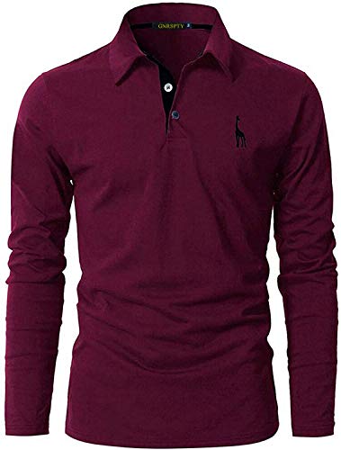 GNRSPTY Poloshirt Herren Slim Fit Langarm Stickerei Baumwolle T-Shirts Golf Poloshirts,Rot,XL von GNRSPTY