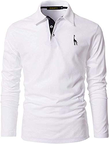 GNRSPTY Poloshirt Herren Slim Fit Langarm Stickerei Baumwolle T-Shirts Golf Poloshirts,Weiß,M von GNRSPTY