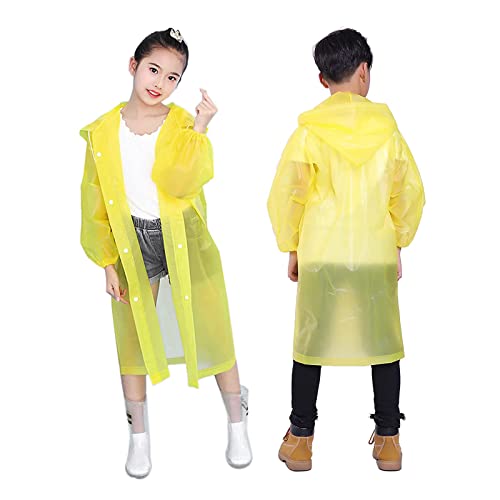 Kinder Wasserdicht Regenponcho, Eva Regenmäntel mit Kapuze und Knopf für Mädchen Jungen, Unisex Regenbekleidung Regencape Regenjacke Raincoat für Reisen im Freien Klettern Radfahren Wandern - Gelb von YIPUETERNITY