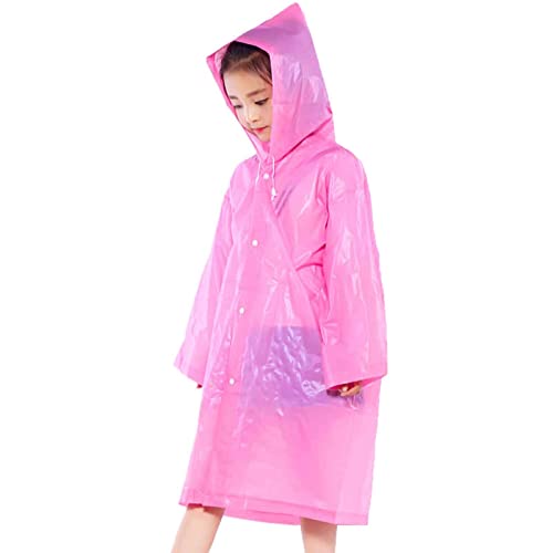 Regenmantel Für Kinder, Wasserdichter Regenponcho, Wiederverwendbar Eva Regenmäntel mit Kapuze und Knopf, Unisex Kleinkind Regenjacke Regencape Für Jungen, Mädchen, Outdoor, Wandern, Camping(Rosa) von YIPUETERNITY