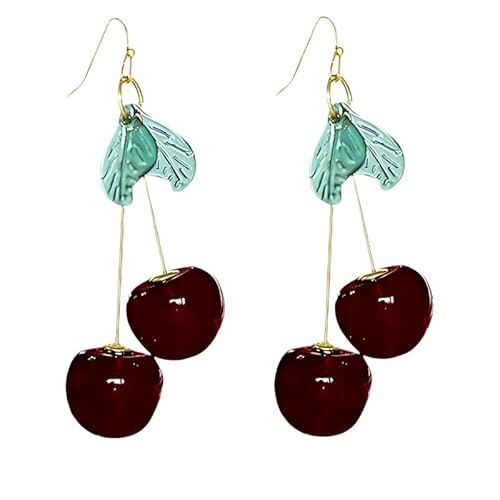 Bezaubernde Kirschen Ohrringe Hänge mit Grünen Kristall Blättern für Damen Mama Freundinnen Anhänger 3D-Frucht Eleganter Schmuck Geschenke (Kirsche) von YIQPKUM