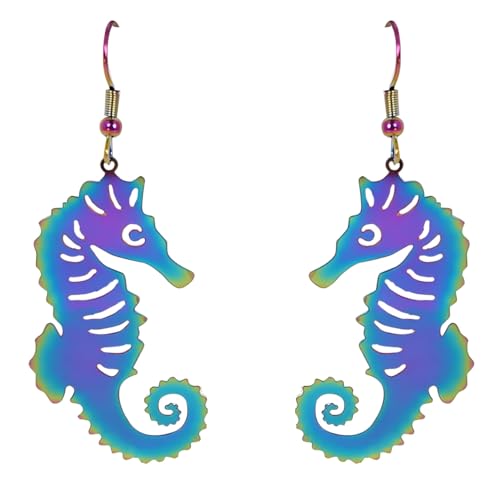 Bunte Acryl Seepferdchen Ohrringe Anhänger Schmuck für Frauen Niedliche Meerestiere Sommerurlaub Anhänger Geschenke (Blau) von YIQPKUM