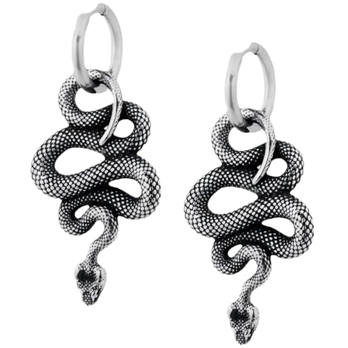 Gothic Punk Schlange Kreisohrringe für Damen Niedliche Tieranhänger Statement Partyschmuck Accessoires Geschenke (Versilbert) von YIQPKUM