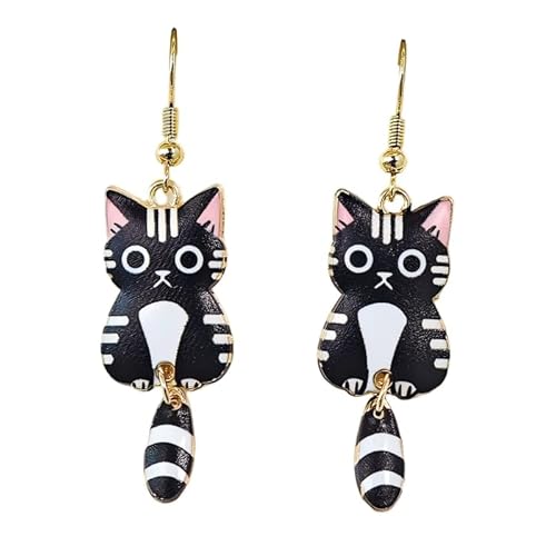 Niedliche Emaille Katzen Ohrringe für Damen Lustiger Schwanzanhänger Haustierschmuck Kawaii Accessoires Statement Geschenke (Schwarz) von YIQPKUM