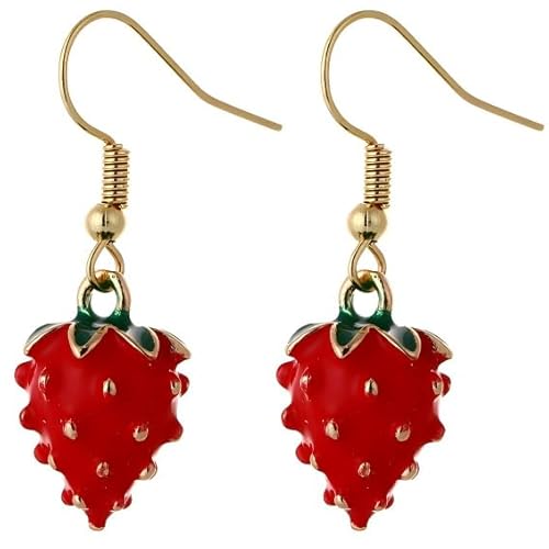 ‌Niedliche Emaille Lebensechte Erdbeer Ohrringe Früchte Hänger Schmuck für Damen Freundinnen Niedliche Sommer Accessoires Geschenke‌ (Rot) von YIQPKUM