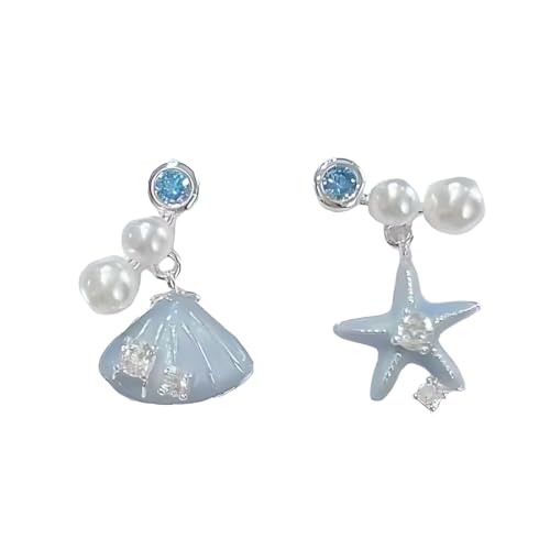 Niedliche Emaille Seestern und Muschel Stecker Ohrringe Perlen Hänge für Damen Strand Sommer Asymmetrischer Ozean Meerestiere Schmuck Geschenke (Multi) von YIQPKUM