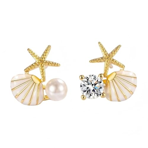 Niedliche Gold beschichtete Seestern und Muschel Stecker Ohrringe Perlen Hänge für Damen Strand Sommer Anhänger Ozean Meerestiere Schmuck Geschenke (Vergoldet) von YIQPKUM