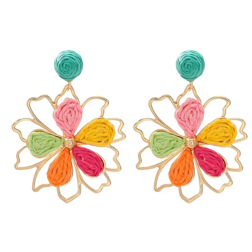 Niedliche Raffia Blumen Ohrringe Elegante Boho Handmade Floralschmuck Sommertropische Strandgeschenke (Multi) von YIQPKUM
