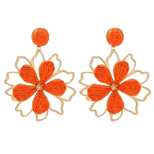 Niedliche Raffia Blumen Ohrringe Elegante Boho Handmade Floralschmuck Sommertropische Strandgeschenke (Orange) von YIQPKUM