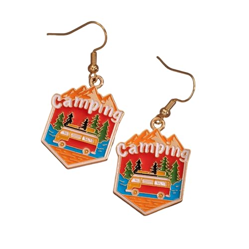 Niedlicher Oranger Camping Van Ohrringe Emaille Sechseck Anhänger Statement Lustiger Reiseschmuck Geschenke (Multi) von YIQPKUM