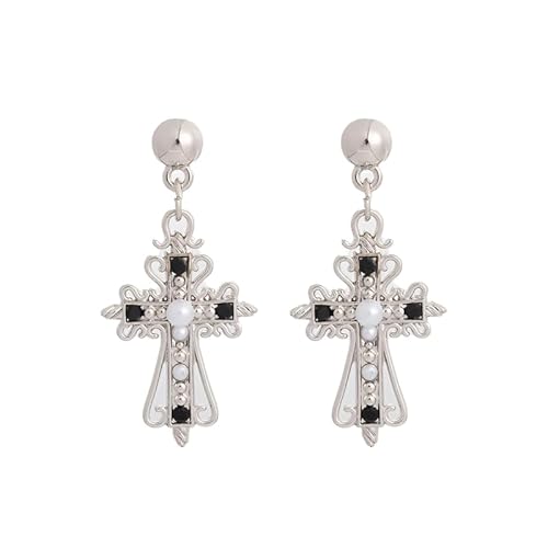 Vintage Zinklegierung Gotisches Kreuz Stecker Ohrringe für Damen Statement Schmuck Geschenk Eleganter Religiöser Charm 925 Sterlingsilber Stecker (Schwarz) von YIQPKUM