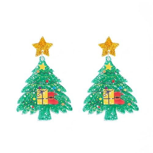 YIQPKUM Acryl Weihnachtsbaum Ohrringe Stecker Damen Glitzer Stecker Festlich Festtag Schmuck Anhänger Geschenk (Grün) von YIQPKUM
