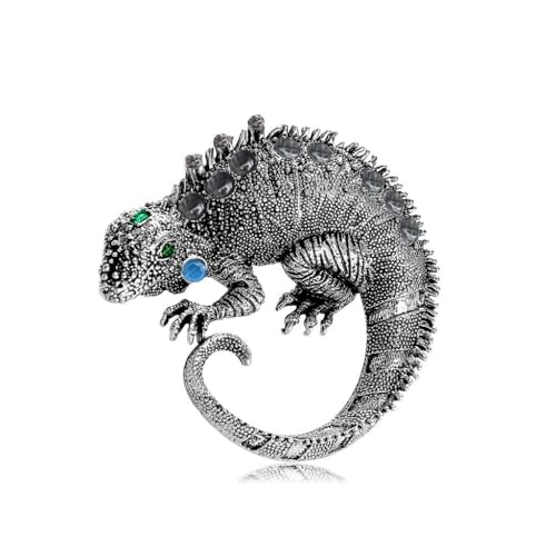 YIQPKUM Antike Echsen Brosche Vintage Kristall Zinklegierung Tier Anstecker für Damen Herren Statement Schmuckgeschenk Jacken Anzüge Kleid (Versilbert) von YIQPKUM