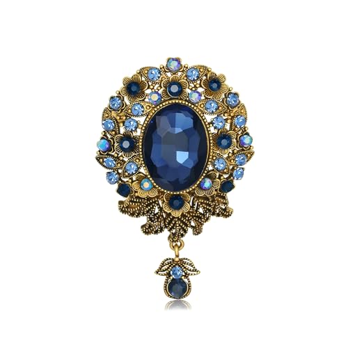 YIQPKUM Antike Kristall Blumentropfen Brosche Vintage Anstecker Unisex Schmuckgeschenk Mantel Kleid (Blau) von YIQPKUM