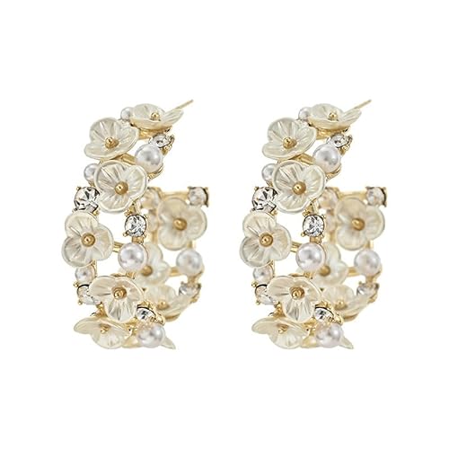 YIQPKUM Blume Creolen Ohrringe Damen Statement Perlmutt Effekt Blüten Accessoire Sterling Silber Fassung Schmuck Anhänger (Vergoldet) von YIQPKUM