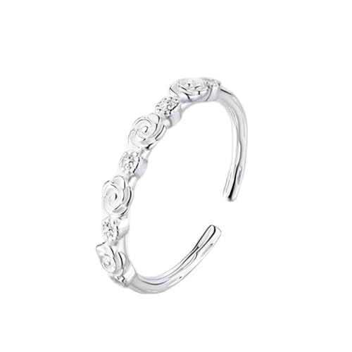 YIQPKUM Blume Rose Ring Damen Verstellbar Offener Bund Schmuck Zart Zinklegierung Blume Accessoire Statement Geschenk Anhänger (Versilbert) von YIQPKUM