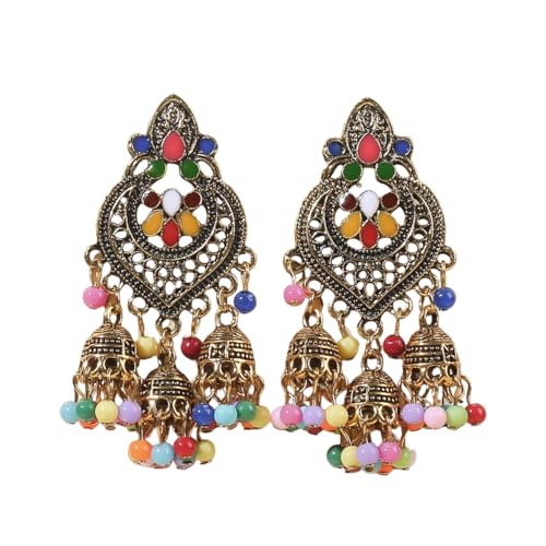 YIQPKUM Böhmisch Indisch Kronleuchter Stecker Ohrringe Filigran Emaille Glockenanhänger Regenbogenperle (Mehrfarbig) von YIQPKUM