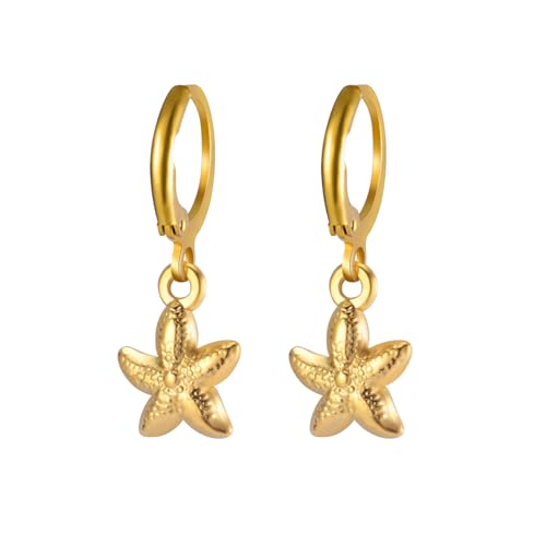 YIQPKUM Edelstahl Meer Seestern Ohrringe Creolen Damen Mutter Freundin Meerestier Schmuck Sommer Strand Accessoire Geschenk Anhänger (Vergoldet) von YIQPKUM