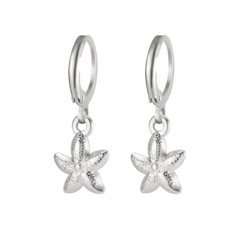YIQPKUM Edelstahl Meer Seestern Ohrringe Creolen Damen Mutter Freundin Meerestier Schmuck Sommer Strand Accessoire Geschenk Anhänger (Versilbert) von YIQPKUM