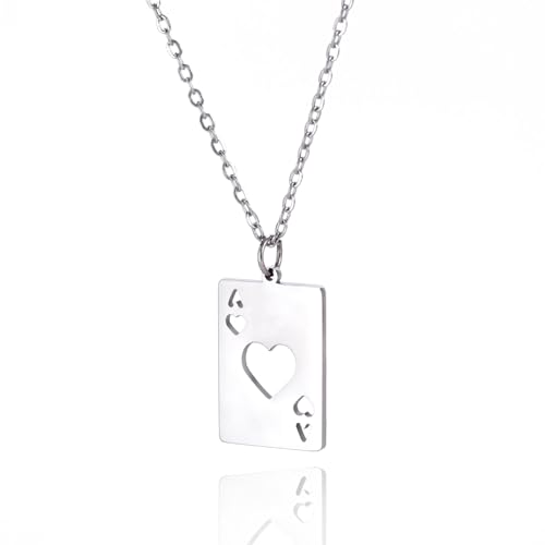 YIQPKUM Einzigartig Herz Ass Spielkarte Halskette Edelstahl Durchbrochen Poker Symbol (Versilbert) von YIQPKUM