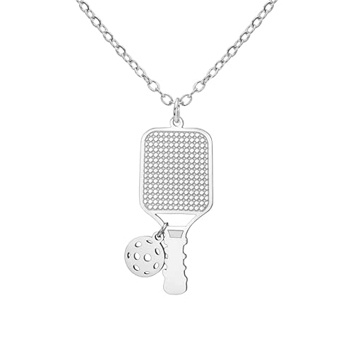 YIQPKUM Einzigartig Pickleball Schläger Ball Halskette Anhänger Edelstahl Schmuck Damen Sport Liebhaber Anhänger Statement Accessoire Geschenk (Versilbert) von YIQPKUM