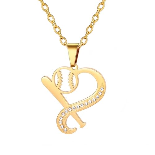 YIQPKUM Elegant Baseball Herz Halskette Anhänger Edelstahl Strass Kristall Schmuck Damen Sport Liebhaber Anhänger Accessoire Geschenk (14 Karat vergoldet) von YIQPKUM