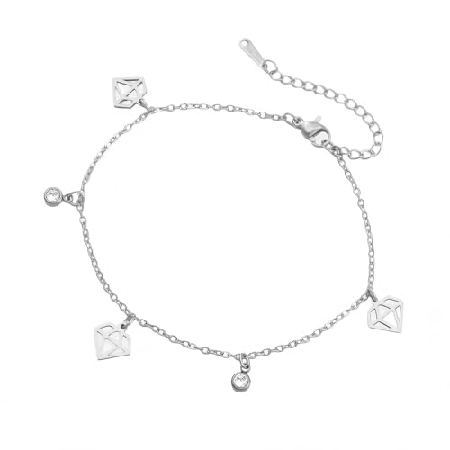 YIQPKUM Elegant Diamant Armband Edelstahl Kristall Geometrisch Schmuck Anhänger Damen Statement 21 Zentimeter Kette Accessoire Geschenk (18 Karat vergoldet) (Versilbert) von YIQPKUM