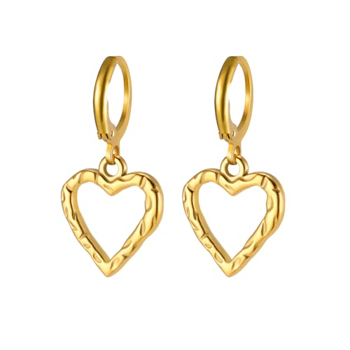 YIQPKUM Elegant Edelstahl Herz Loch Ohrringe Creolen Damen Mutter Freundin Romantisch Schmuck Statement Accessoire Geschenk Anhänger (Vergoldet) von YIQPKUM