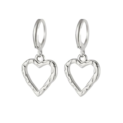 YIQPKUM Elegant Edelstahl Herz Loch Ohrringe Creolen Damen Mutter Freundin Romantisch Schmuck Statement Accessoire Geschenk Anhänger (Versilbert) von YIQPKUM