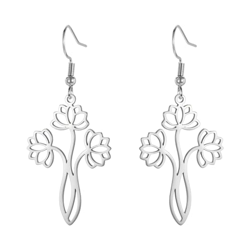 YIQPKUM Elegant Edelstahl Lotusblume Ohrringe Stecker Sommer Pflanze Schmuck Geschenk Statement Accessoire Anhänger Damen (Versilbert) von YIQPKUM