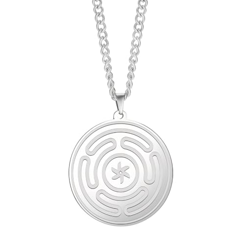 YIQPKUM Elegant Edelstahl Rund Labyrinth Halskette Geometrisch Anhänger (Versilbert) von YIQPKUM