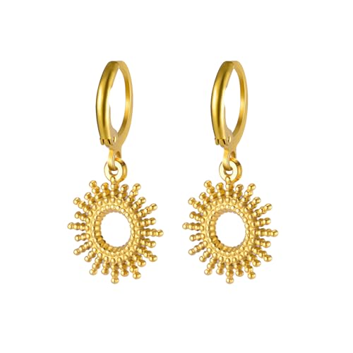 YIQPKUM Elegant Edelstahl Sonnenstrahlen Ohrringe Stecker Himmelskörper Schmuck Geschenk Statement Accessoire Anhänger Damen (Vergoldet) von YIQPKUM