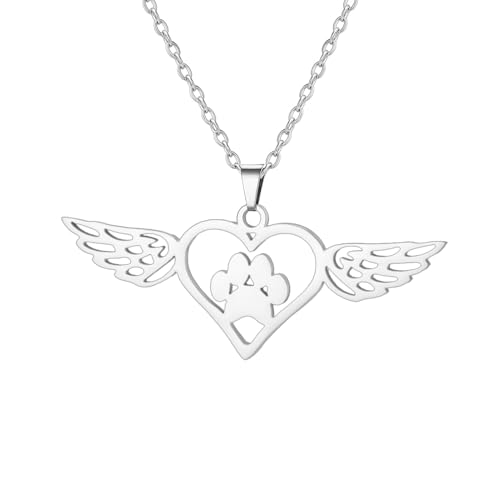 YIQPKUM Elegant Engelherz Pfote Halskette Tierliebhaber Edelstahl Durchbrochen (Versilbert) von YIQPKUM